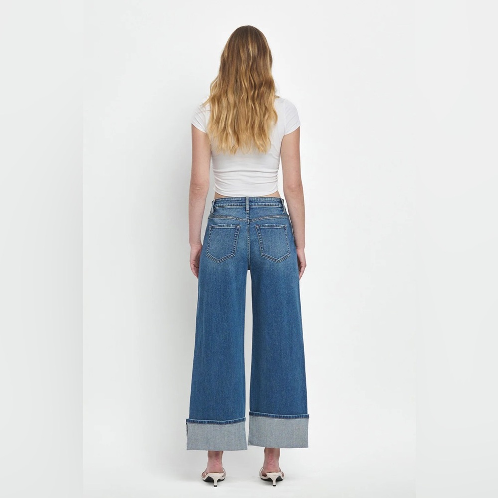 Flying Monkey Super High Rise Cuffed Baggy Wide Leg Denim Jeans - Picture 2 of 8